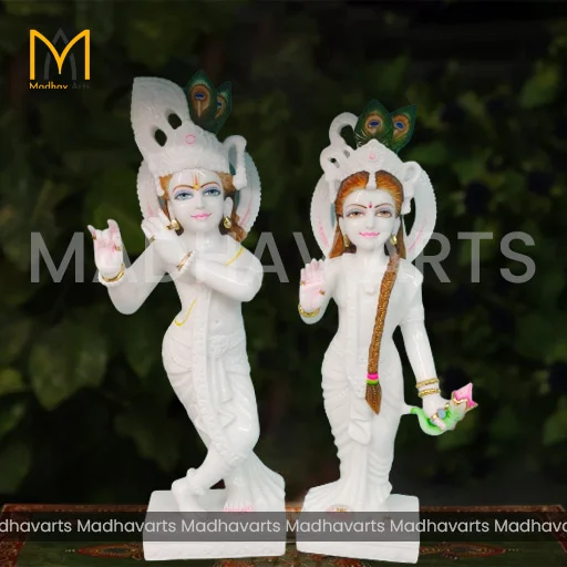 18 Inch Radha Krishna Moorti in Pure Makrana Marble
