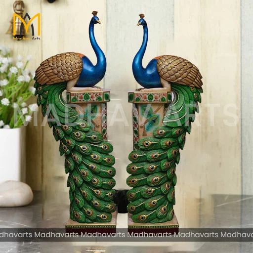 4 ft Pure Marble Handcrafted Peacock Pair