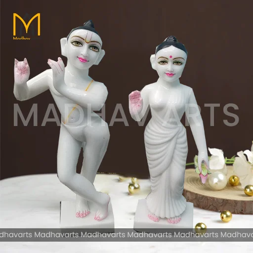 15-Inch Iskon Radha Krishna Moorti in Pure Vietnamese Marble
