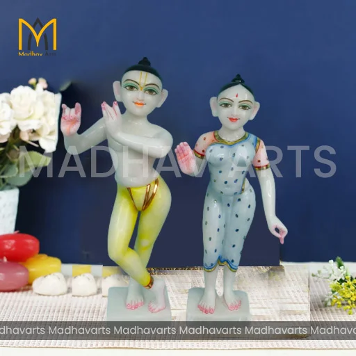 18-Inch Iskon Radha Krishna Moorti in Pure Makrana Marble