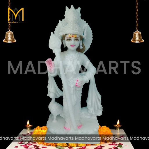 Divine Serenity: 18-Inch South Style Kartik Swami Ji Moorti in Pure Makrana Marble