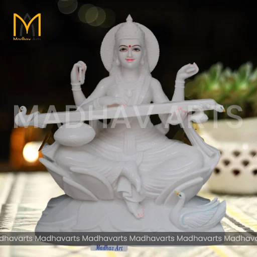 2 fit Divine Wisdom: ft Saraswati Mata Moorti in Pure Vietnam Marble