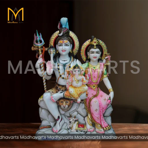 3ft Gauri Shankar Moorti in Pure Makrana Marble with Real Gold Work