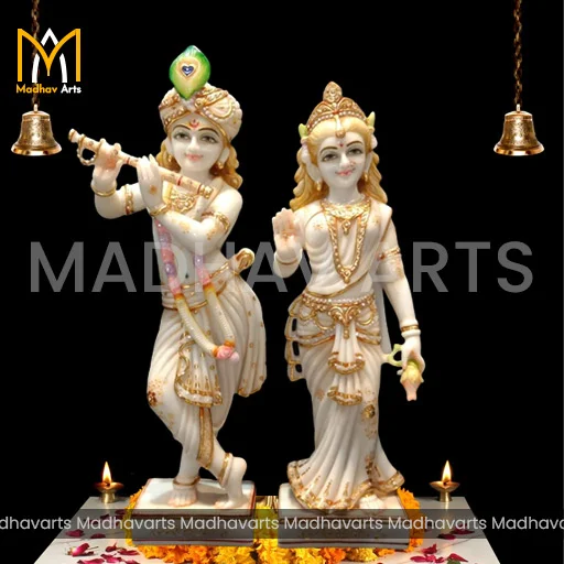 18 Inch Radha Krishna Moorti in Pure Makrana Marble
