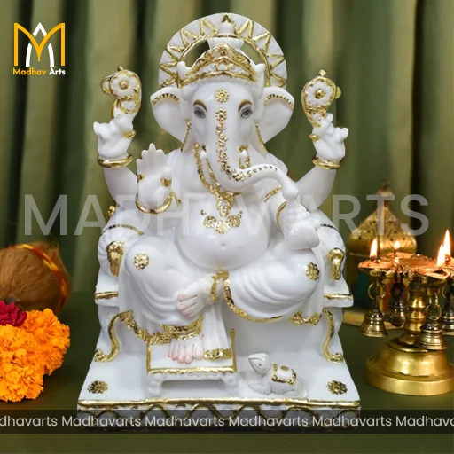 15 Inch Ganpati Ji Moorti in Pure Makrana Marble