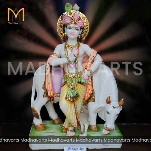 3 ft Gau Gopal Ji Idol in Pure Vietnam Marble