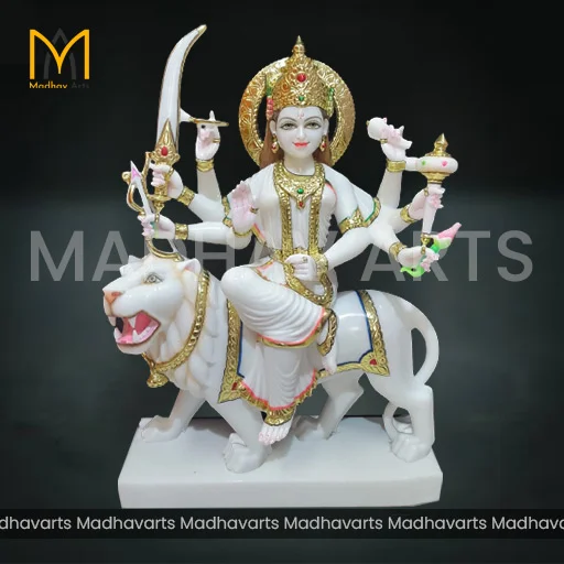 2.5 ft Durga Mata Moorti in Pure Makrana Marble