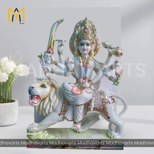 18 Inch Serenity and Strength: Divine Durga Mata Marble Moorti