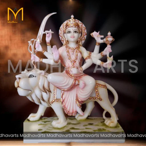18 Inch Durga Mata Moorti in Pure Marble