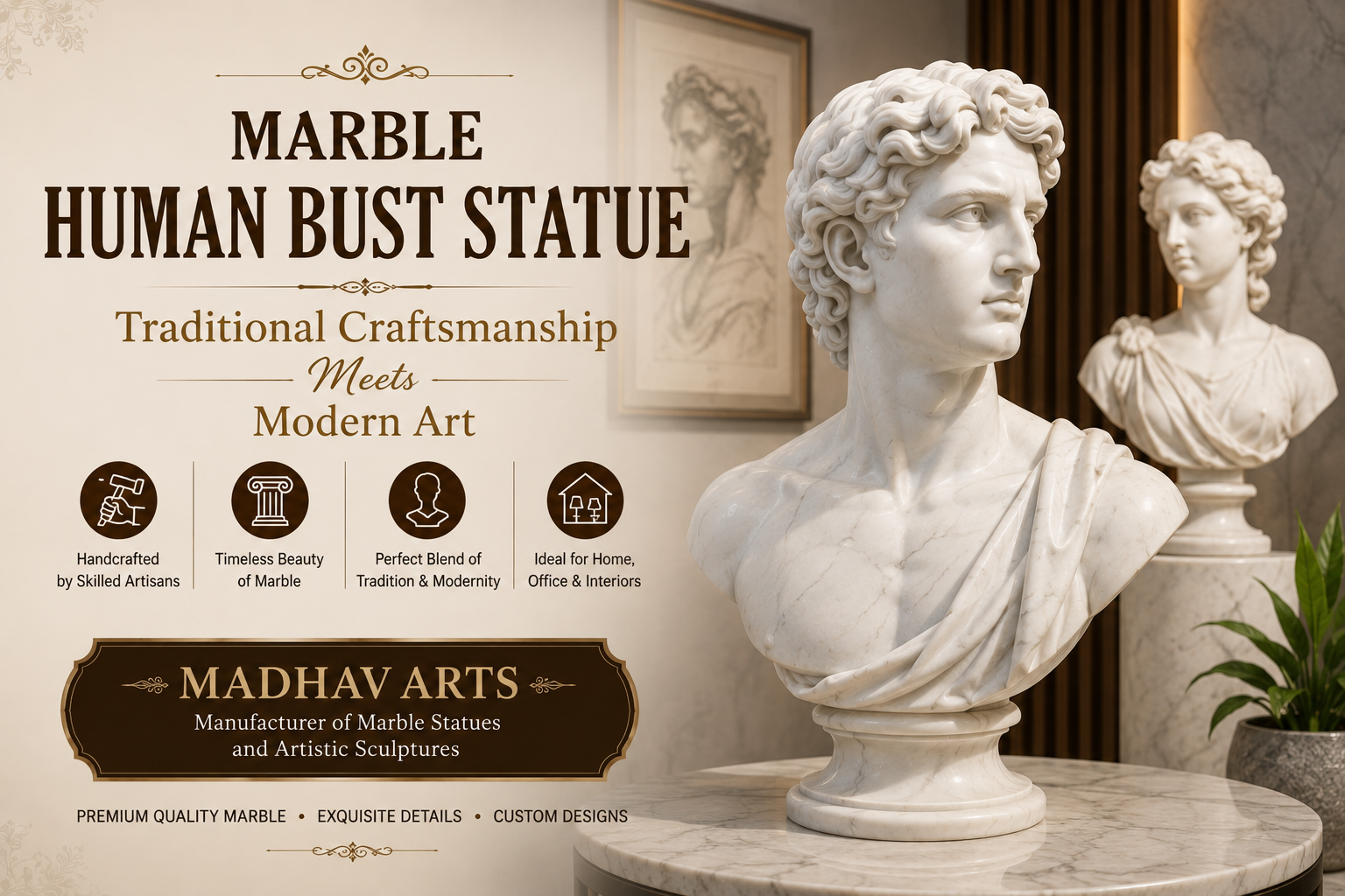 Marble Human Bust Statue: Traditional Craftsmanship Meets Modern Art