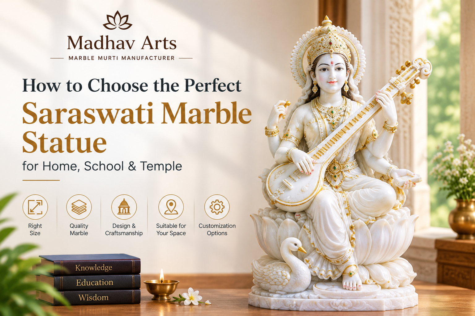 How to Choose the Perfect Saraswati Marble Statue for Home, School & Temple