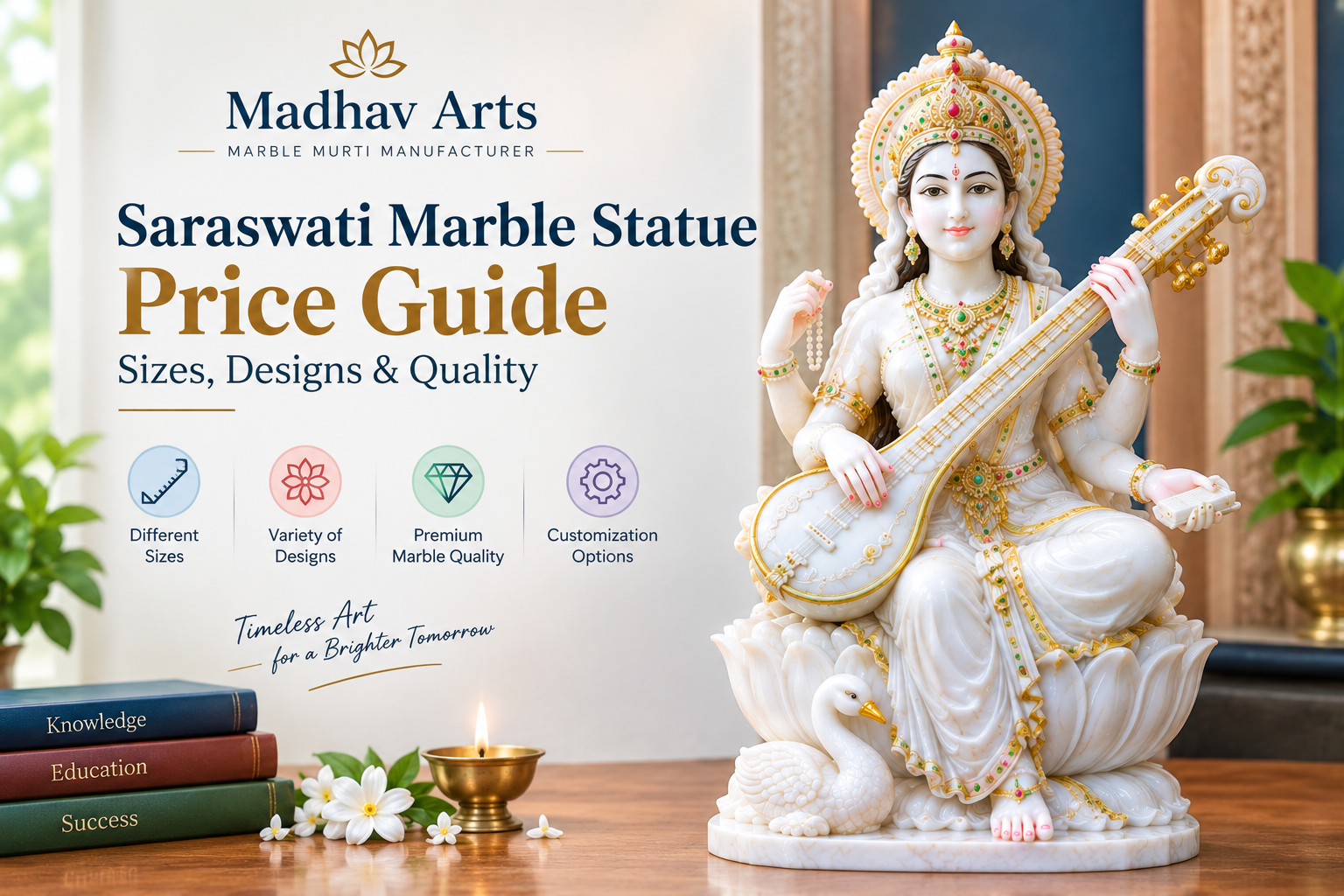 Saraswati Marble Statue Price Guide: Sizes, Designs, Marble Quality & Customization