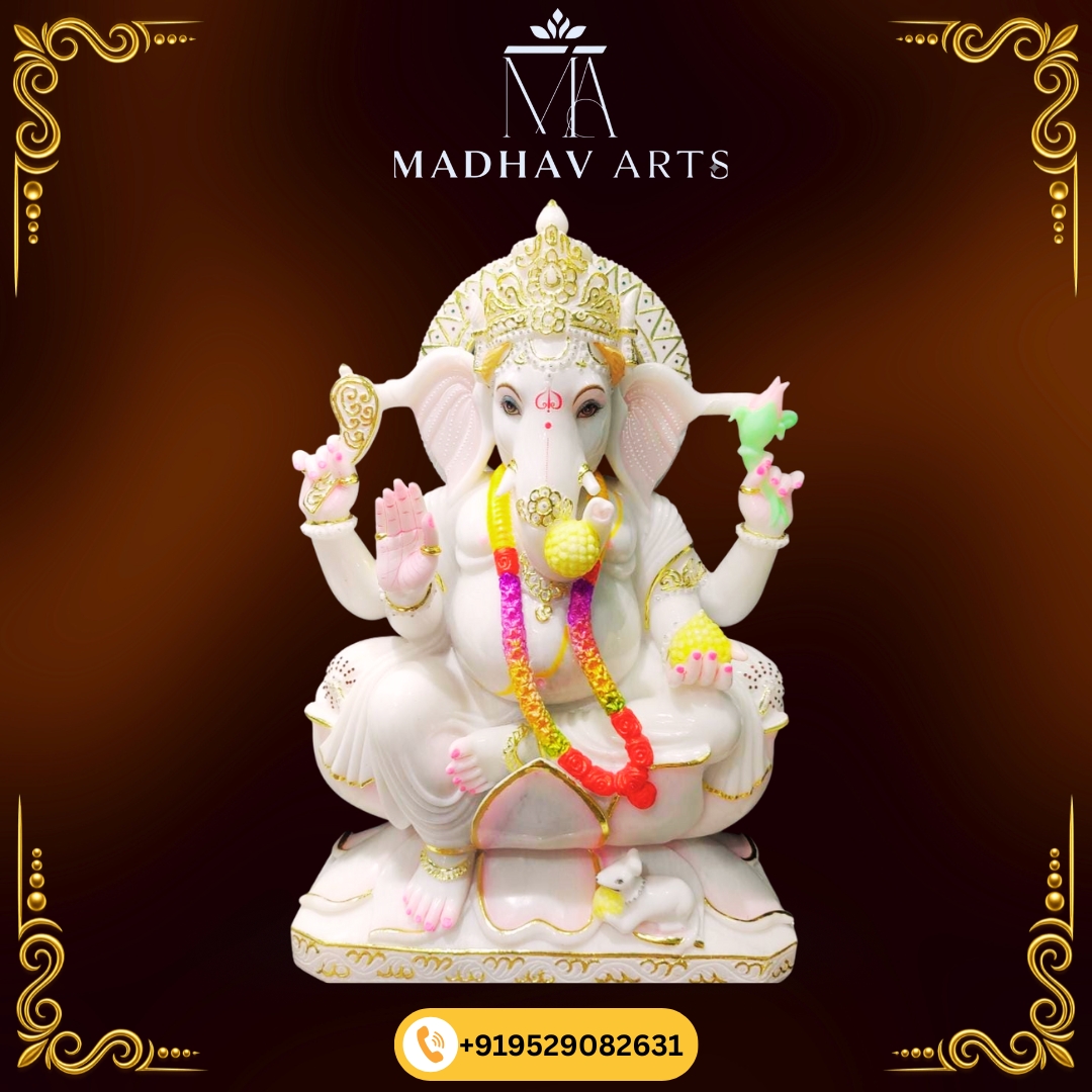  White Ganesh Marble Murti for Home in Makrana marble 