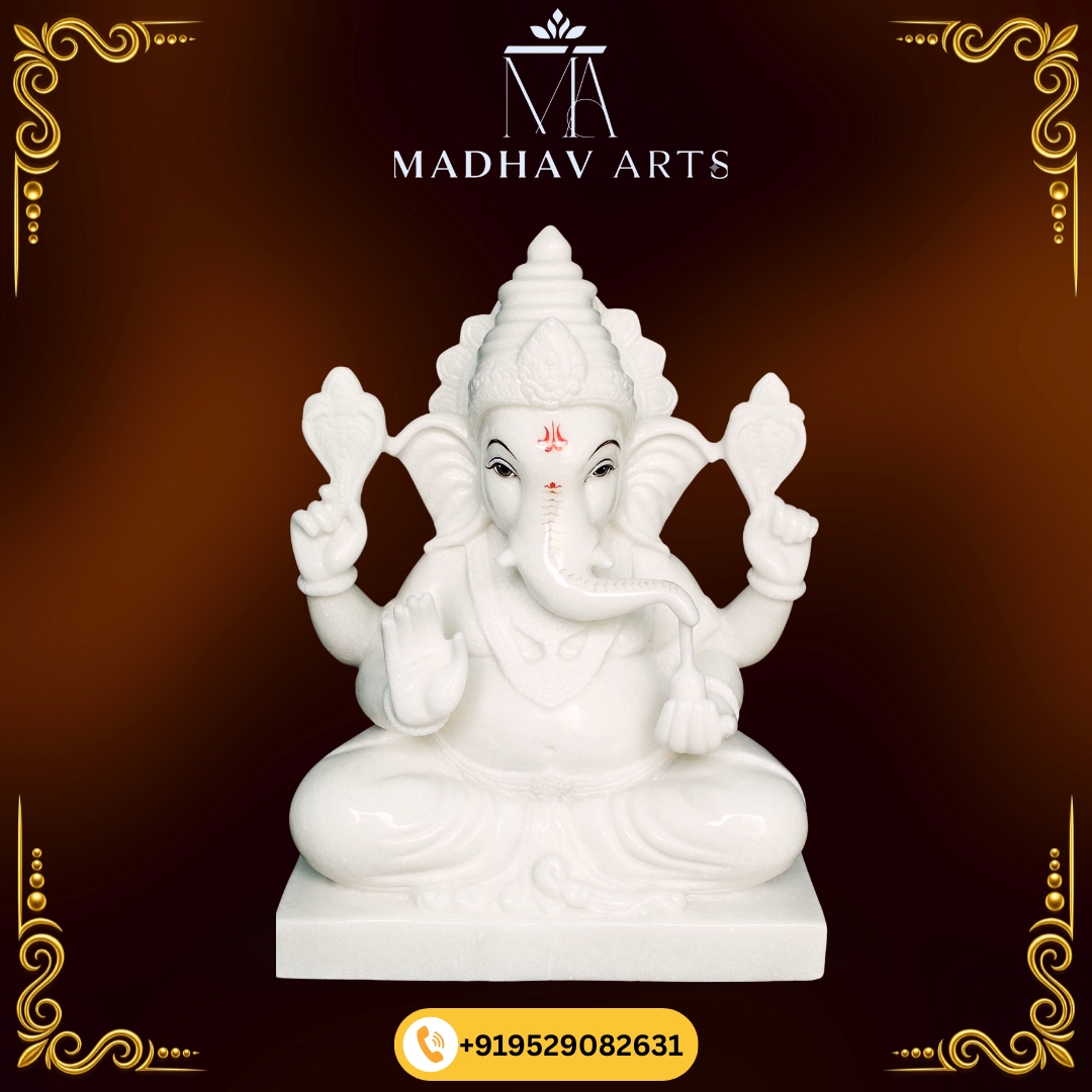 White Ganesh Marble Murti for Home