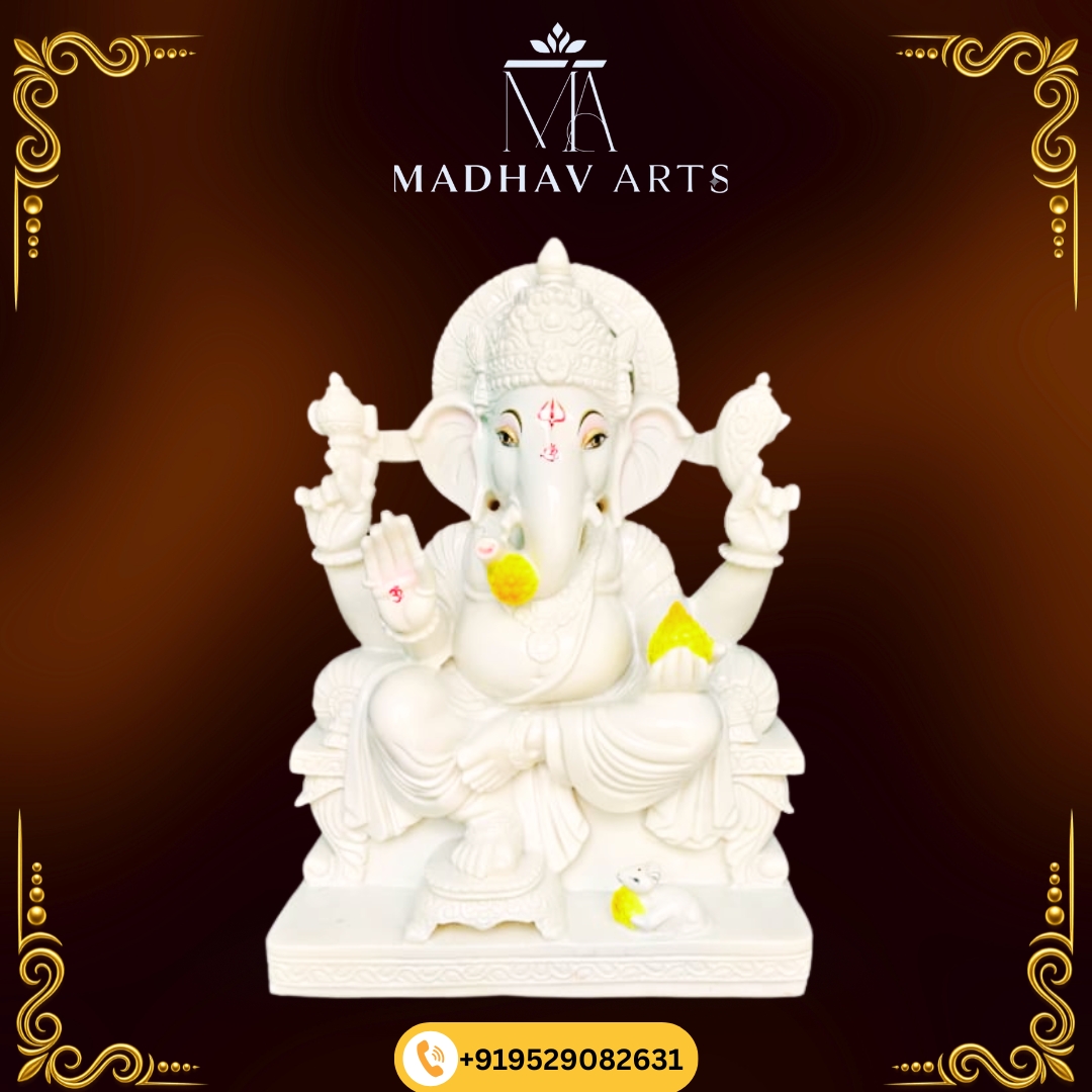 White Ganesh Marble Murti for Temple in Makrana marble 