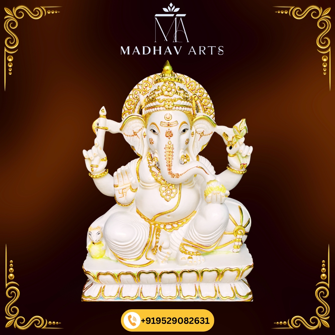  White Ganesh Marble Murti for Temple 